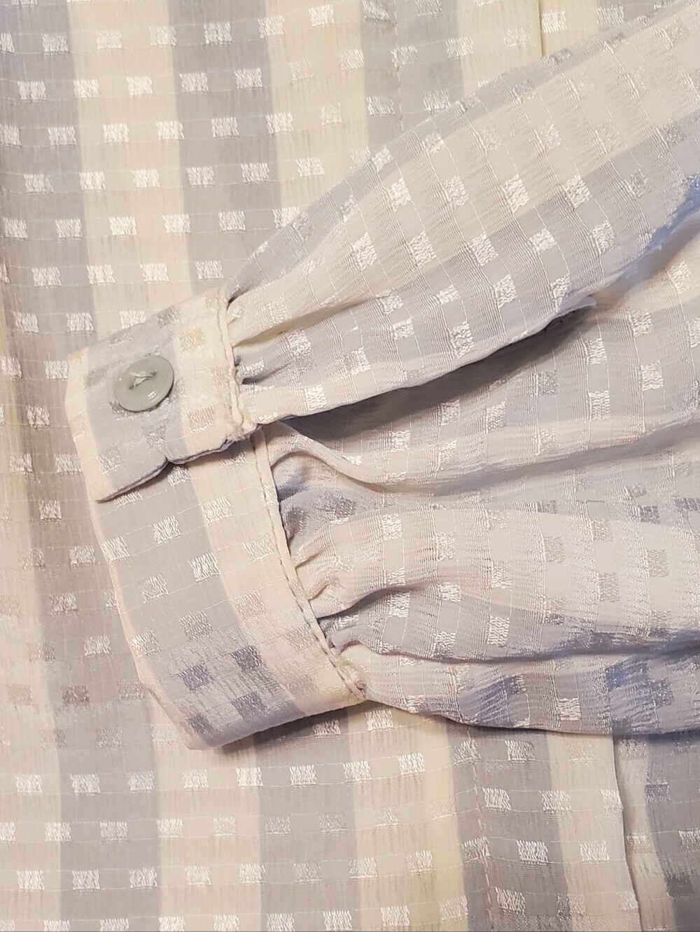 Vintage Rhodes Collection Blue Tie Neck Jacquard Blouse Long Sleeve Size 12 - Picture 8 of 9